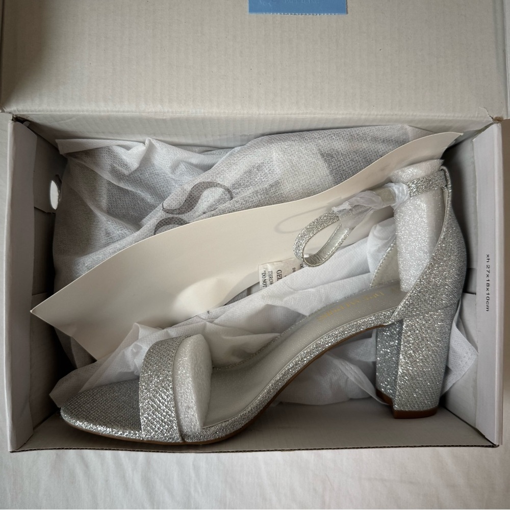 Chunks Silver Glitter Heels Open-Toe Slingback